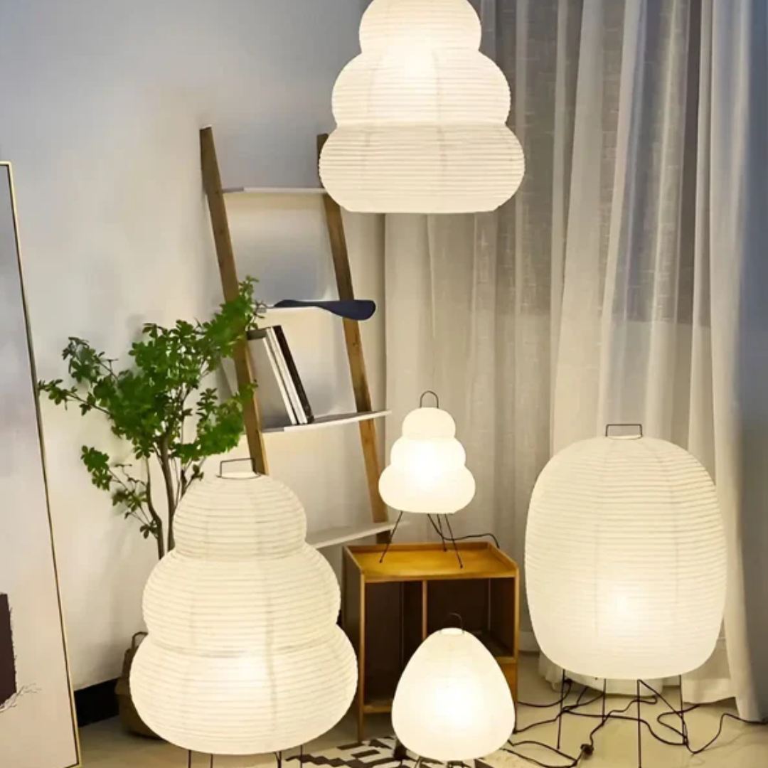 Paper Lantern Floor Lamp with Tripod Base