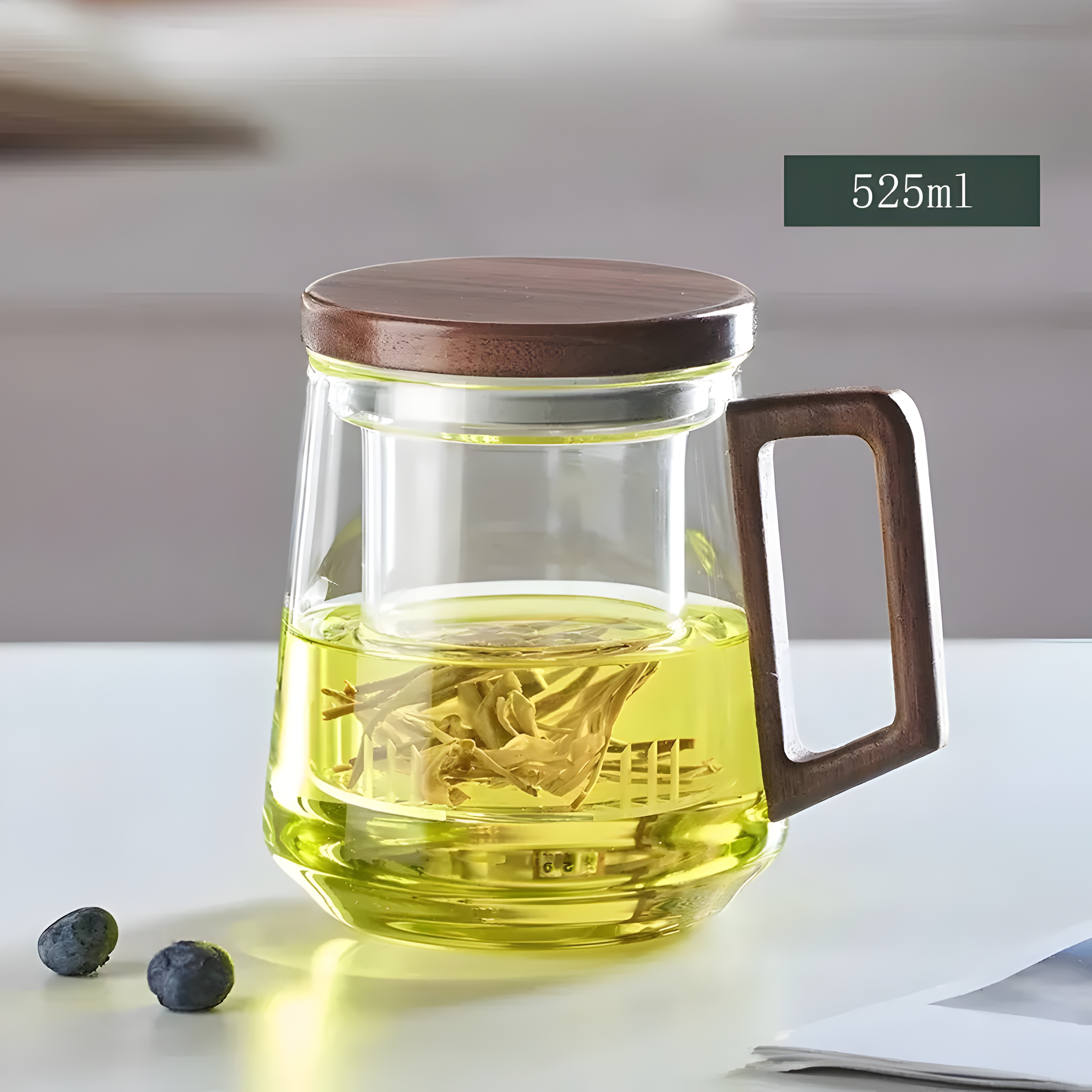 Glass Tea Mug with Infuser and Lid White 17.8 fl oz