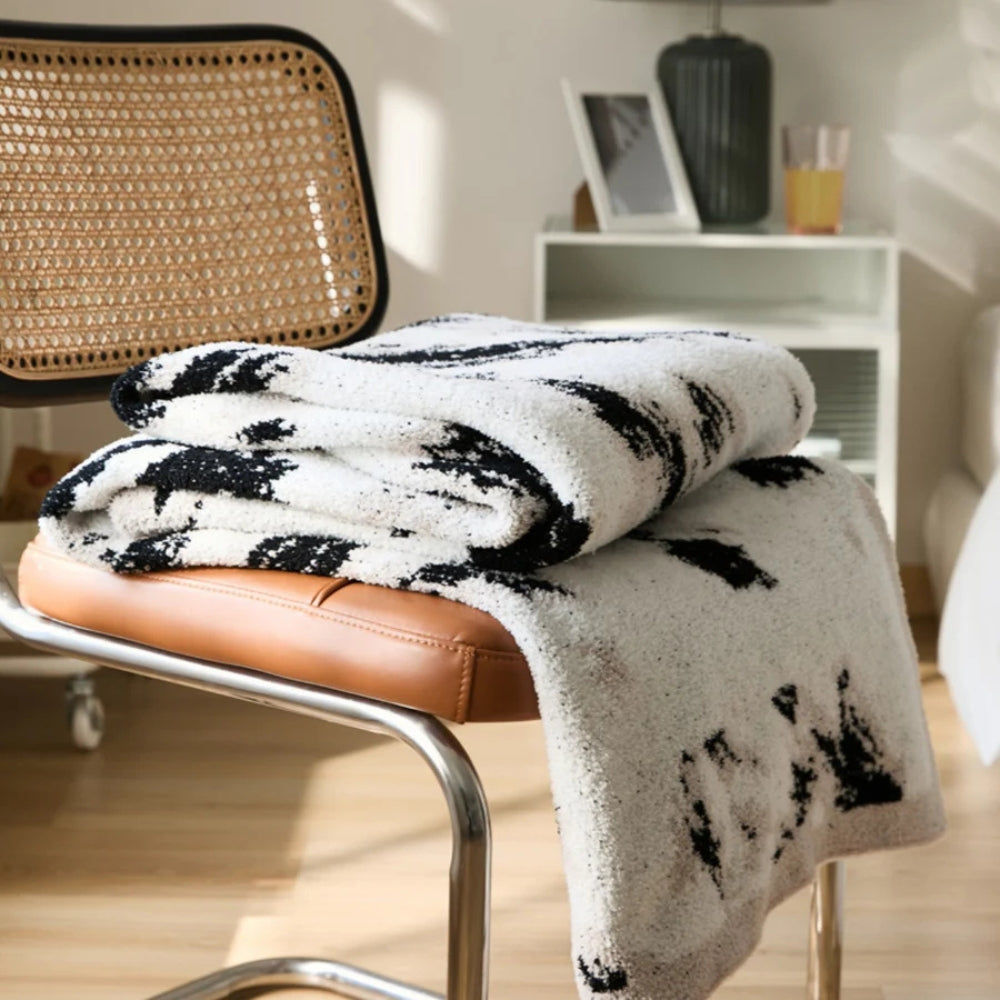 Fuzzy Knit Throw Blanket - Black & White Abstract Pattern