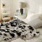 Fuzzy Knit Throw Blanket - Black & White Abstract Pattern