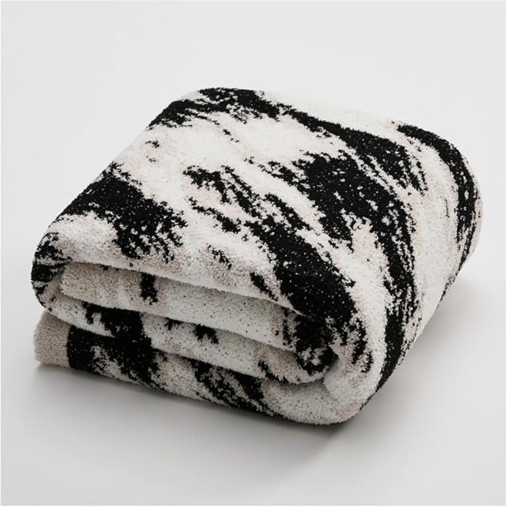 Fuzzy Knit Throw Blanket - Black & White Abstract Pattern