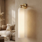 Vertical Glass Wall Sconce with Brass Mount