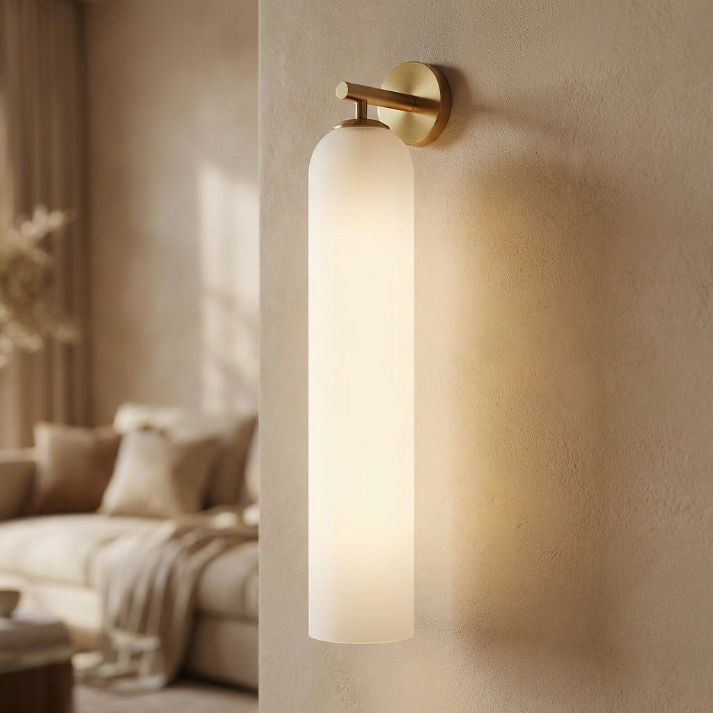 Vertical Glass Wall Sconce with Brass Mount