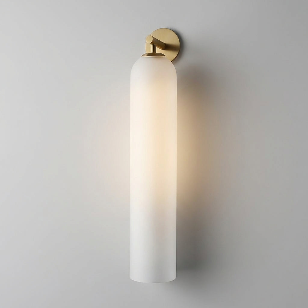 Vertical Glass Wall Sconce with Brass Mount