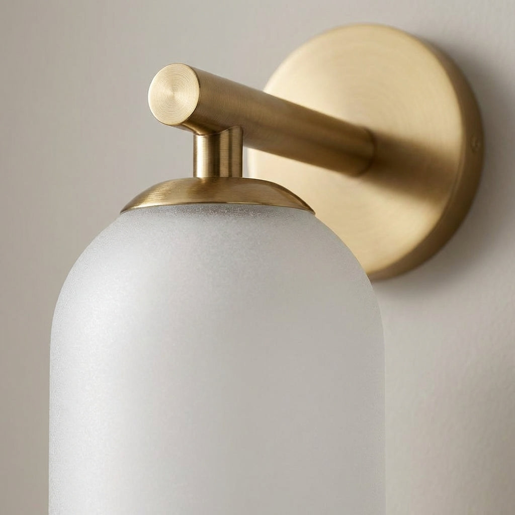 Vertical Glass Wall Sconce with Brass Mount