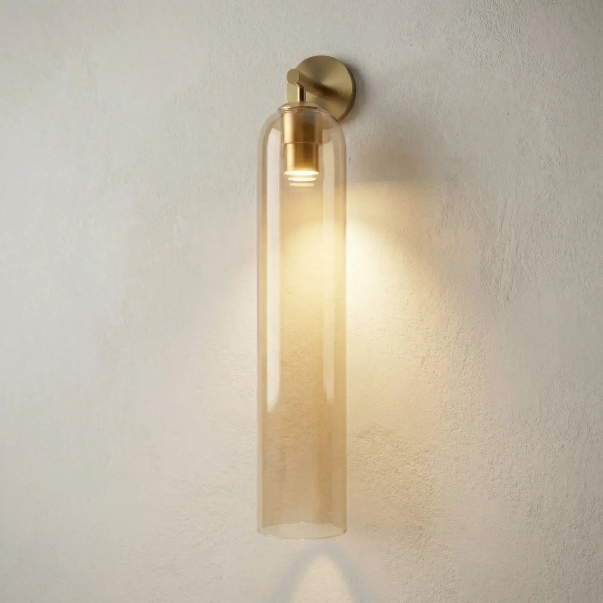 Vertical Glass Wall Sconce with Brass Mount
