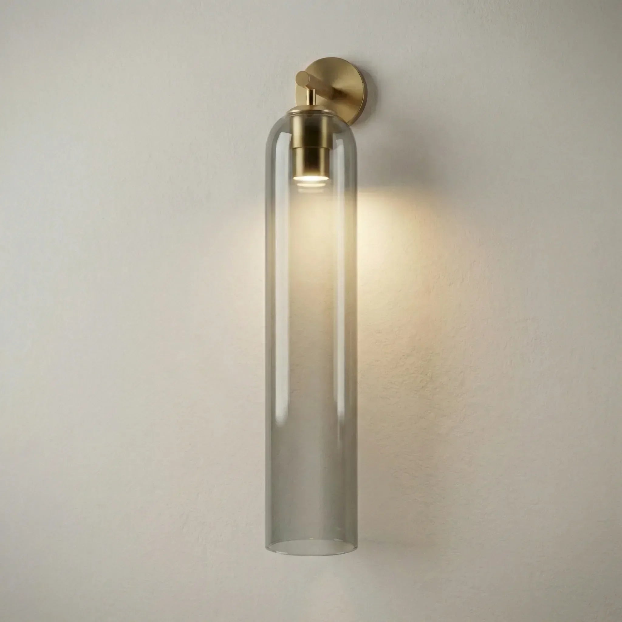 Vertical Glass Wall Sconce with Brass Mount