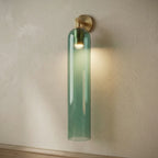 Vertical Glass Wall Sconce with Brass Mount