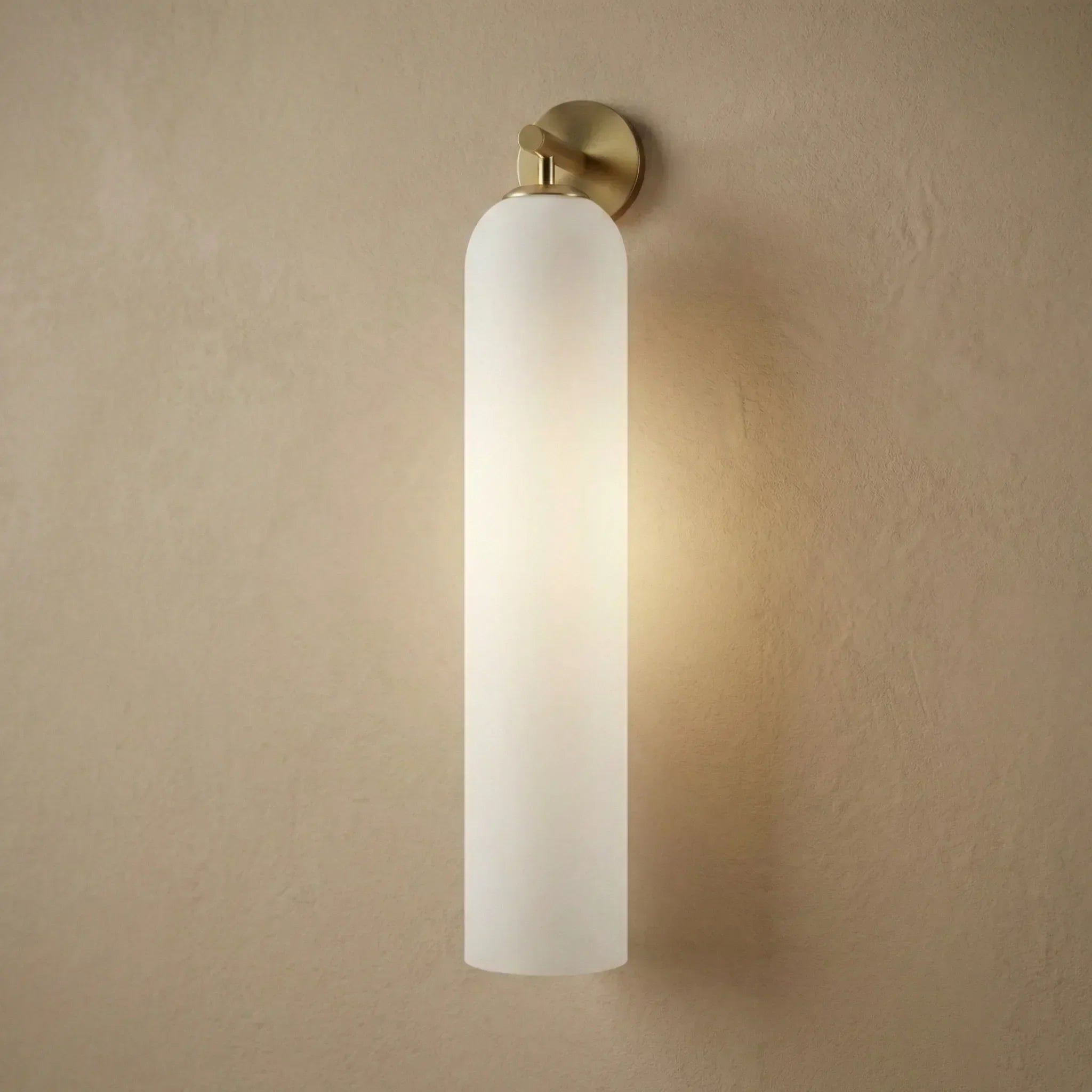 Vertical Glass Wall Sconce with Brass Mount