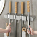 Wall Mount Broom Holder with 4 Clamps and 5 Hooks