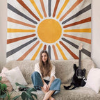 Boho Sun Wall Tapestry with Warm Earth Tones
