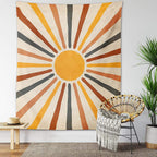 Boho Sun Wall Tapestry with Warm Earth Tones