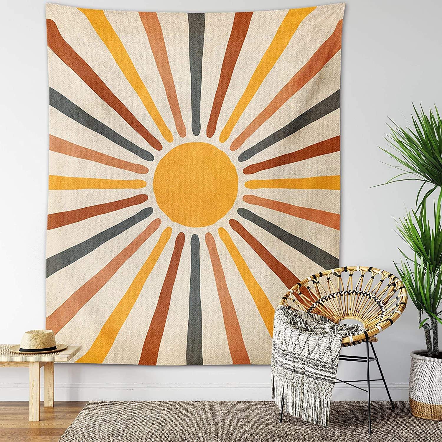 Boho Sun Wall Tapestry with Warm Earth Tones