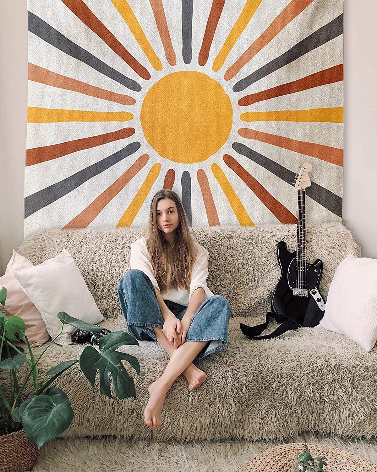 Boho Sun Wall Tapestry with Warm Earth Tones