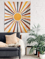 Boho Sun Wall Tapestry with Warm Earth Tones