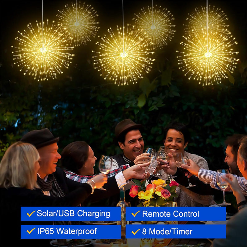 Solar Firework String Lights with LED Starburst Effect