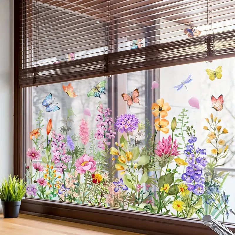 Window Sticker with Flower and Butterfly Motifs Flowers & Butterflies