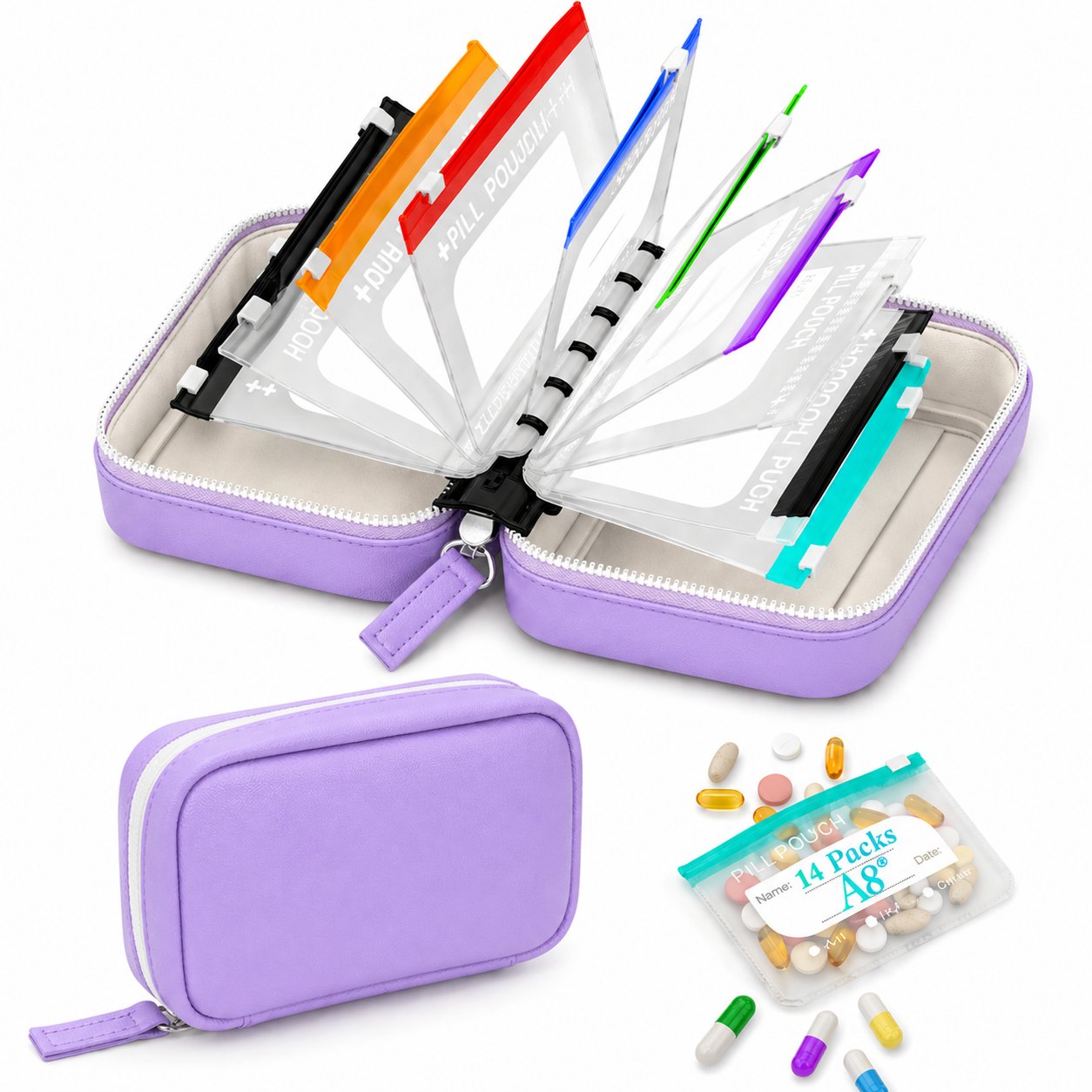 Waterproof Pill Organizer with 14 Removable Pouches