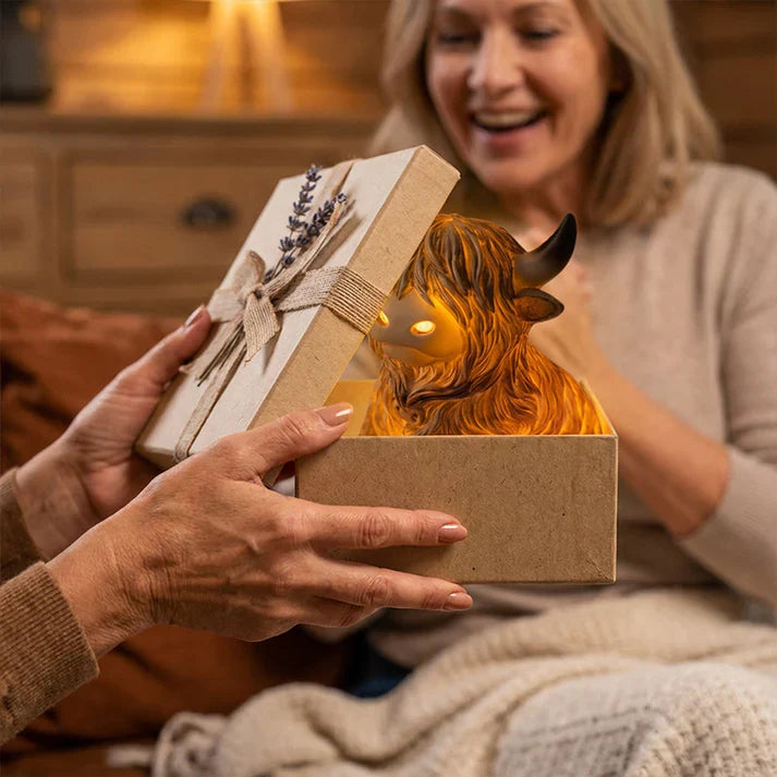 Highland Cow Night Light Made of Resin – Decorative Lamp with Warm Amber Light