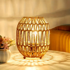 Handwoven Rattan Table Lamp with USB Power