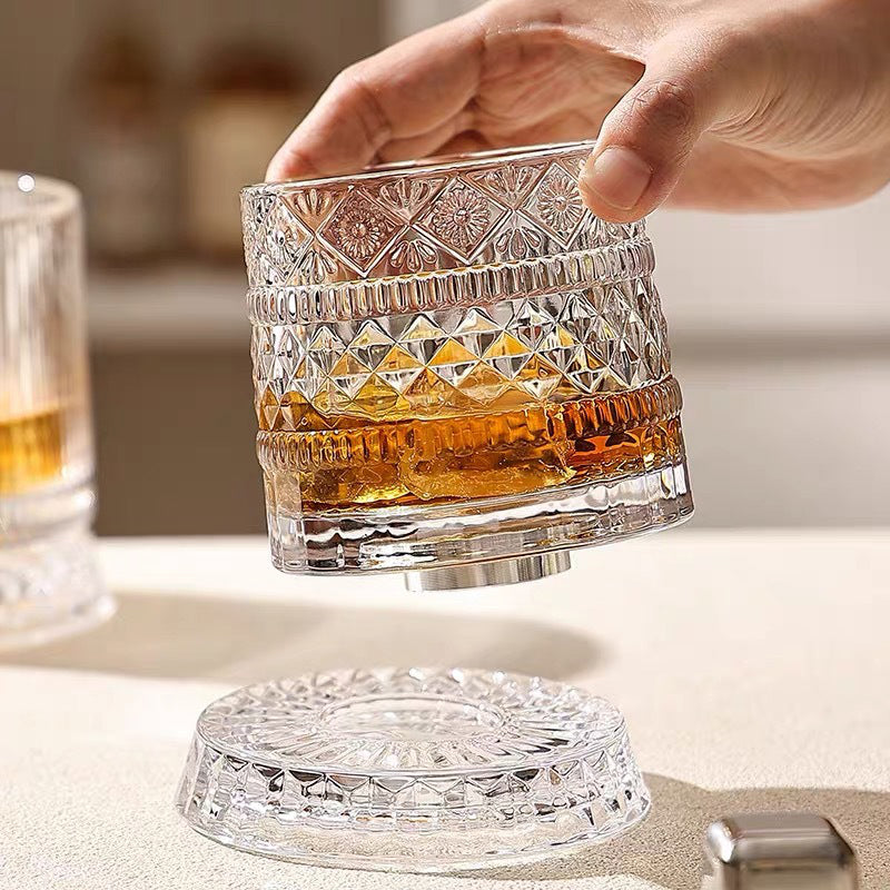 Rotating Whiskey Glass with 360° Spin Base