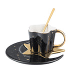Ceramic Coffee Cup & Saucer with Star Moon Design