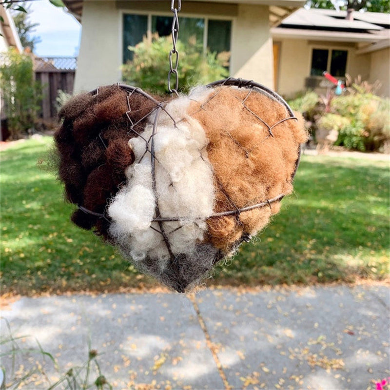 Heart-Shaped Holder for Bird Nesting Material with Hanging Chain