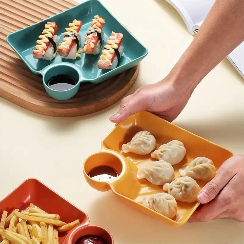Dip Plate with Integrated Sauce Compartment – No More Mess Orange