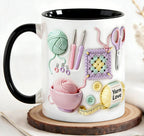Ceramic Mug with Knitting Design Black