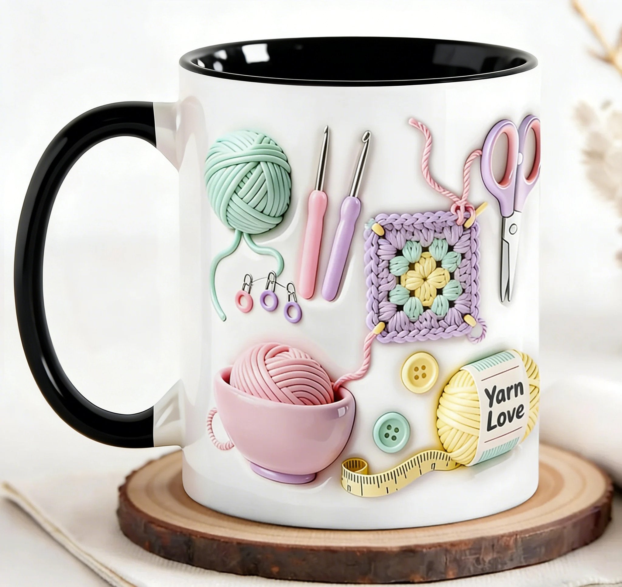 Ceramic Mug with Knitting Design Black