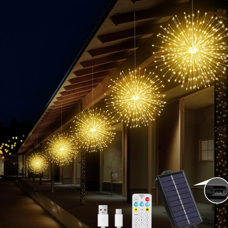 Solar Firework String Lights with LED Starburst Effect