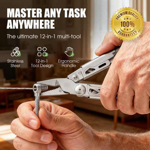 12-in-1 Folding Multitool with Pliers – Stainless Steel