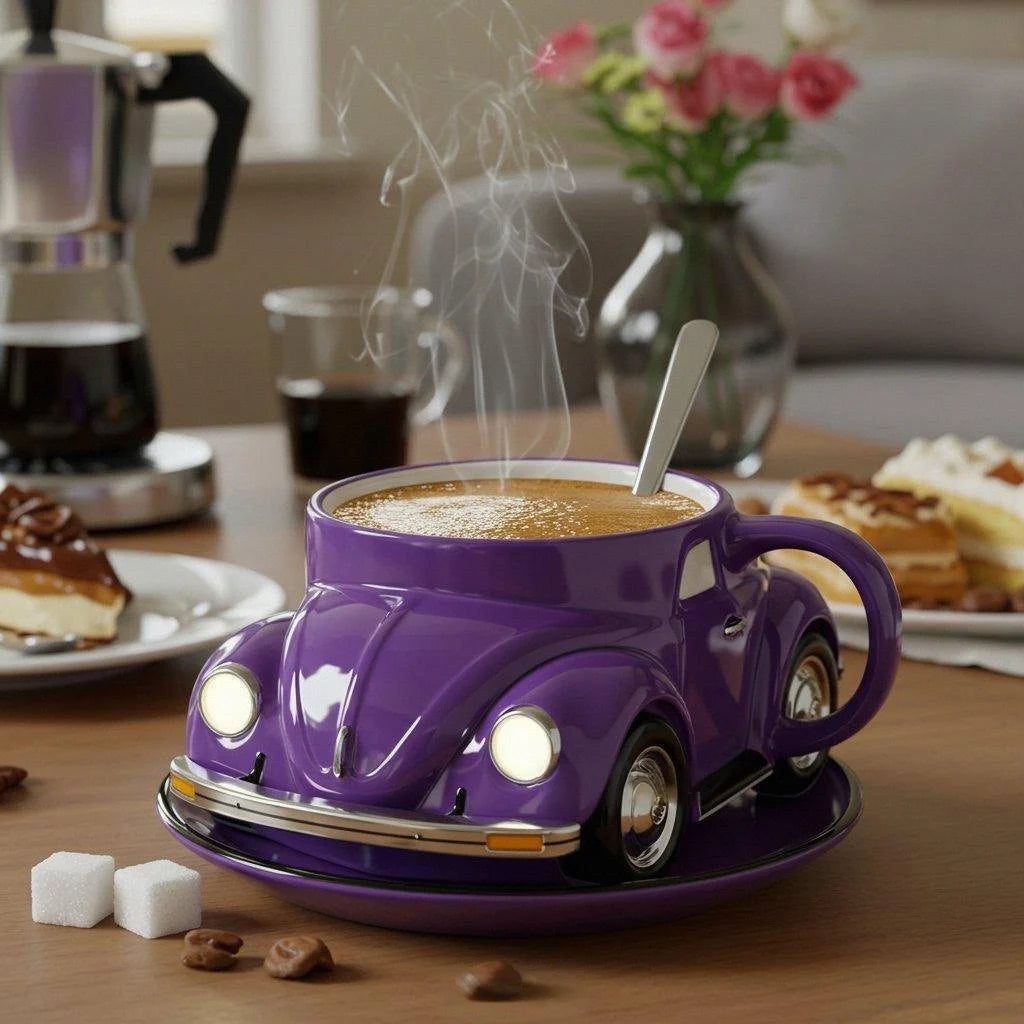 Vintage Car Ceramic Mug – 3D Auto Design Coffee Cup Purple