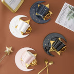 Ceramic Coffee Cup & Saucer with Star Moon Design