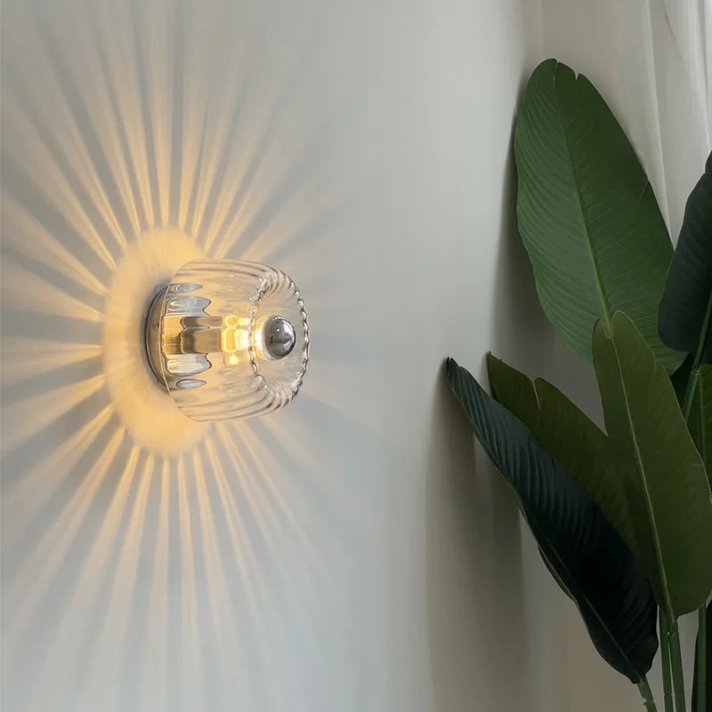 Scandinavian Glass Wall Light with Radial Pattern