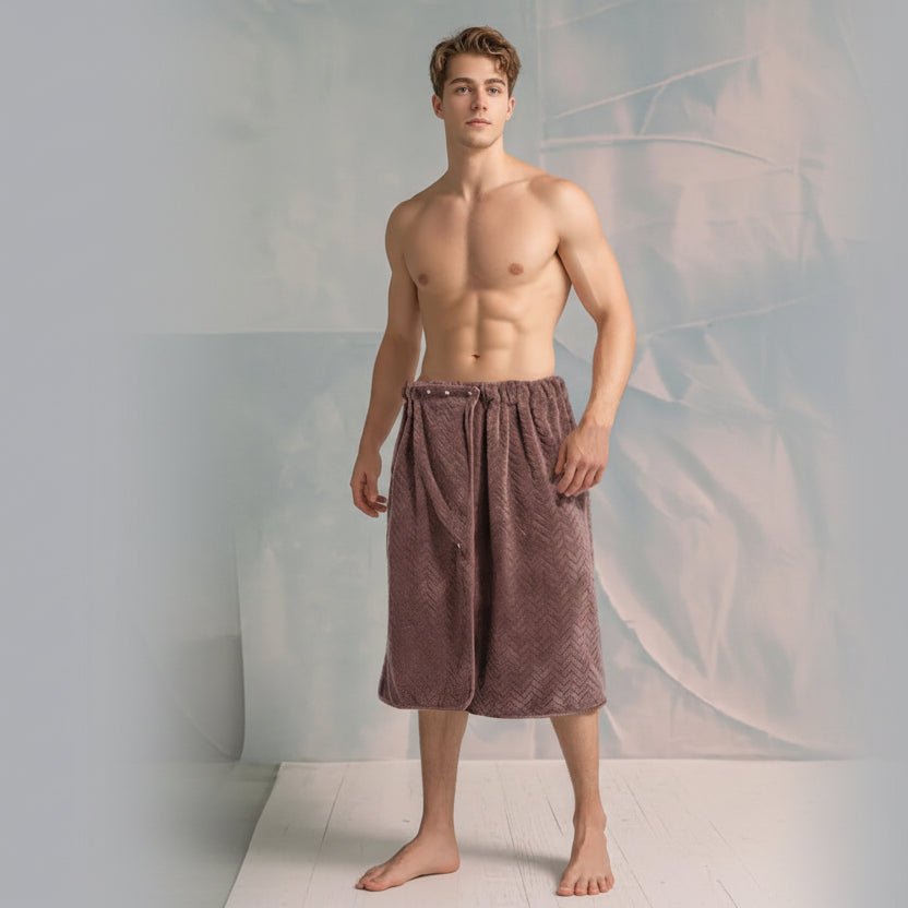 Men's Bath Towel Wrap with Adjustable Fit Light Brown