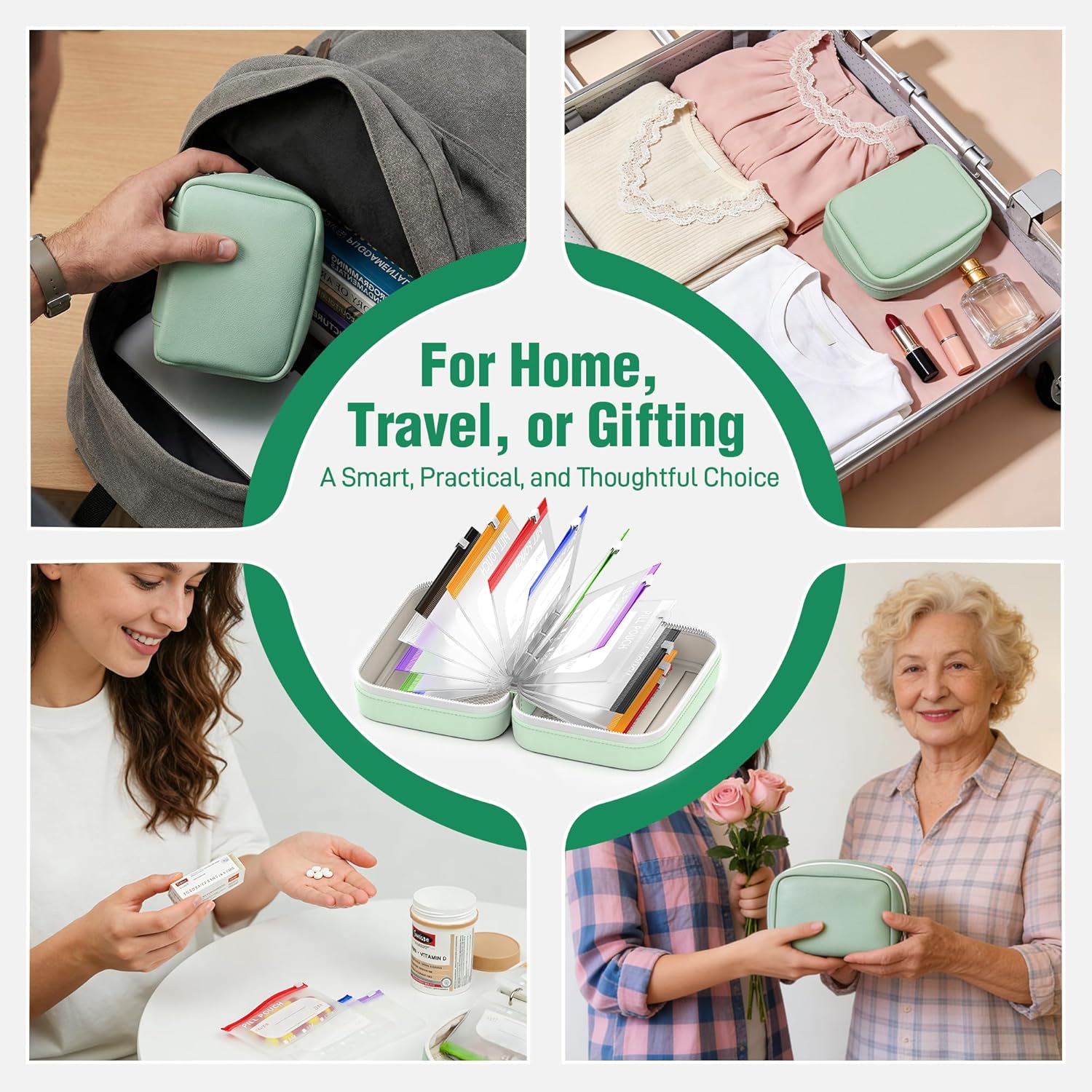 Waterproof Pill Organizer with 14 Removable Pouches