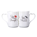 Interlocking Couple Mugs with Heart Handles Without a lid and spoon