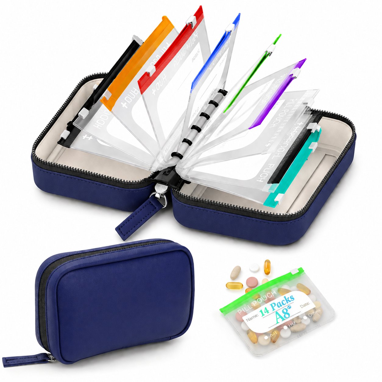 Waterproof Pill Organizer with 14 Removable Pouches