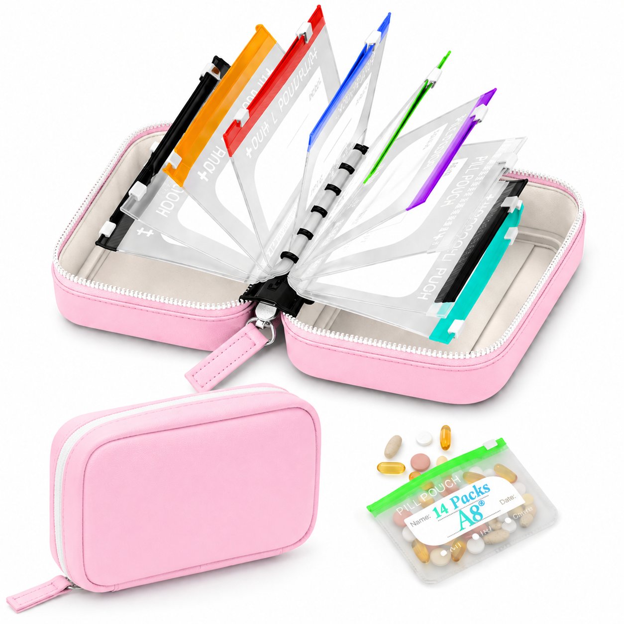 Waterproof Pill Organizer with 14 Removable Pouches