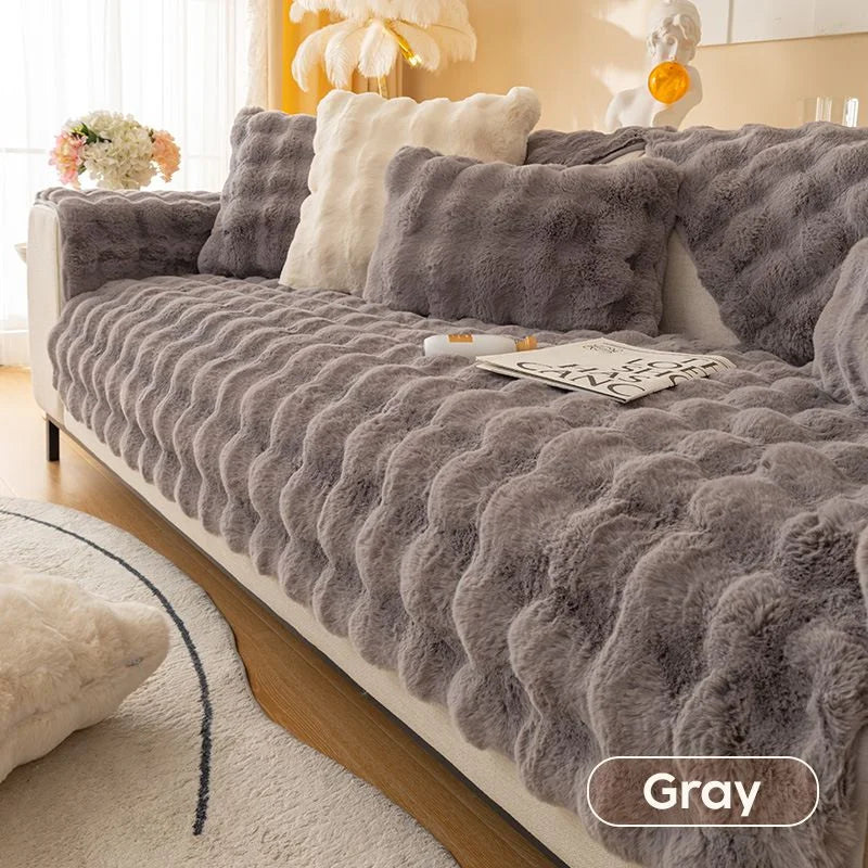 Plush Fleece Sofa Cover with Non-Slip Backing Gray