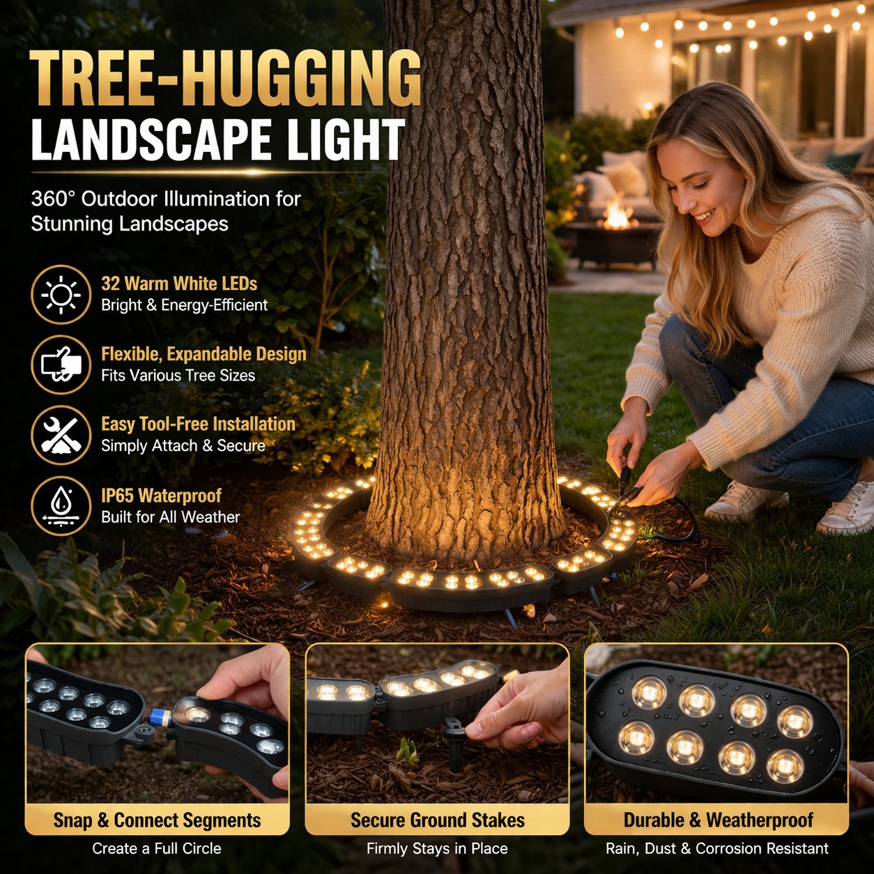 LED Tree Ring Light with 32 Warm LEDs