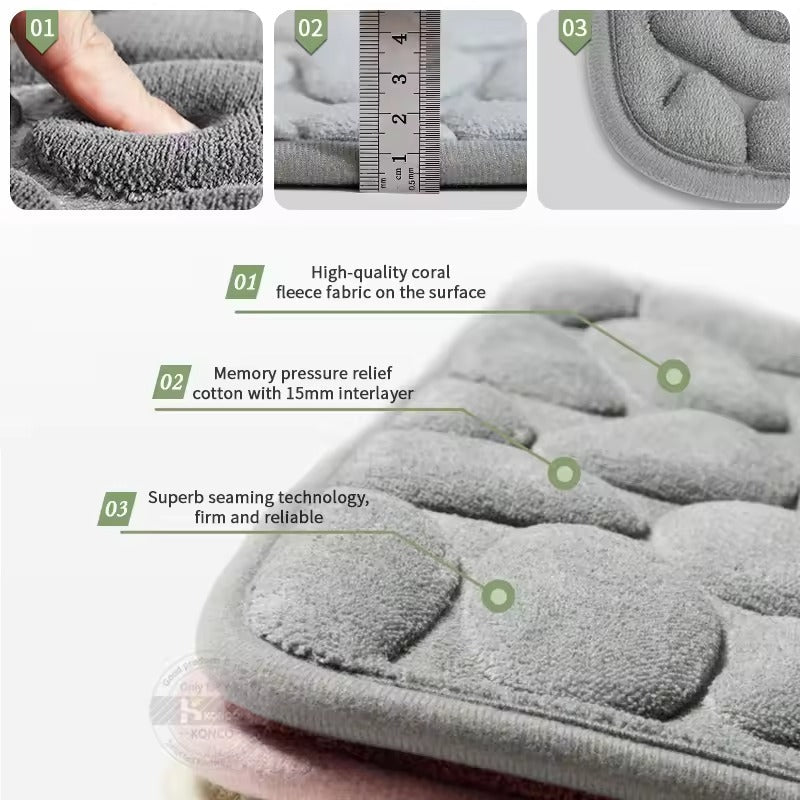 Memory Foam Bath Mat with Stone Pattern - Fast Drying