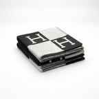 Soft Throw Blanket with Modern H Pattern Black
