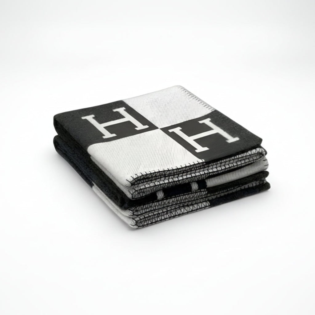 Soft Throw Blanket with Modern H Pattern Black