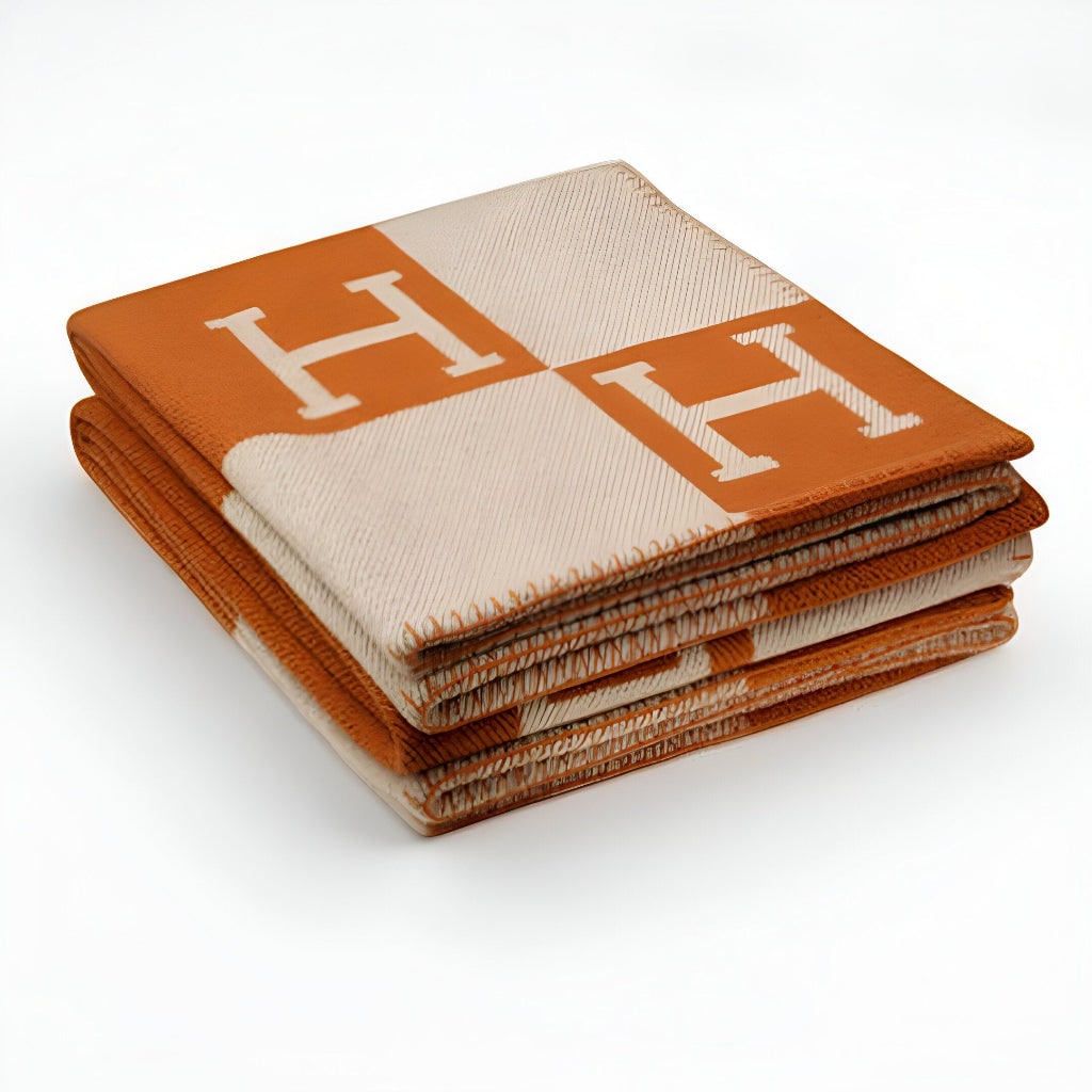 Soft Throw Blanket with Modern H Pattern Orange