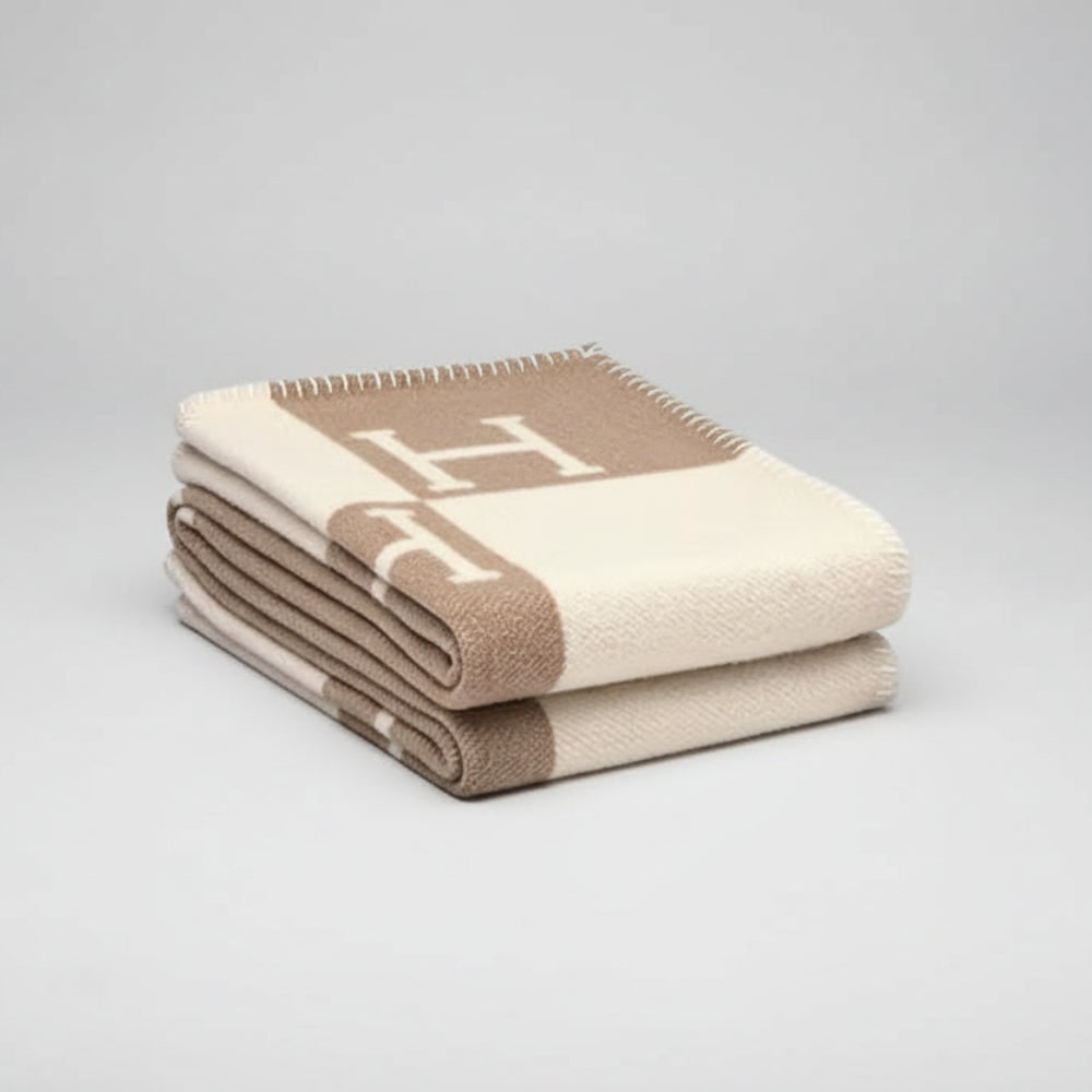 Soft Throw Blanket with Modern H Pattern Beige