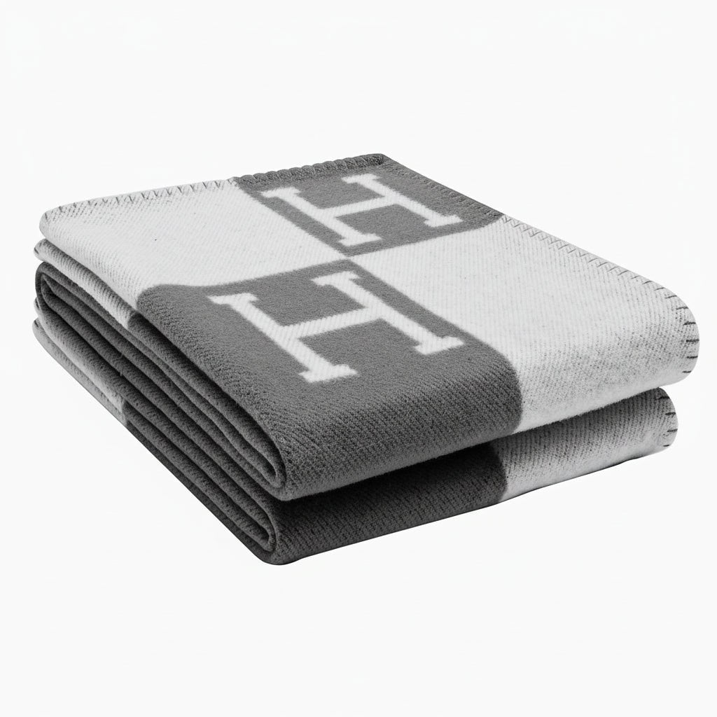 Soft Throw Blanket with Modern H Pattern Gray