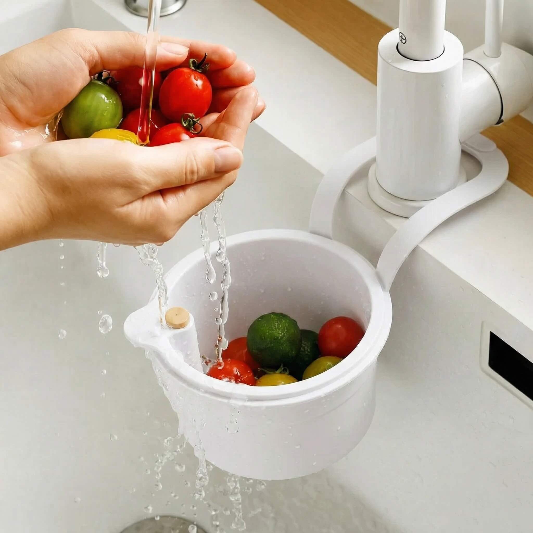 Hanging Sink Strainer Basket – Drain Without the Mess White