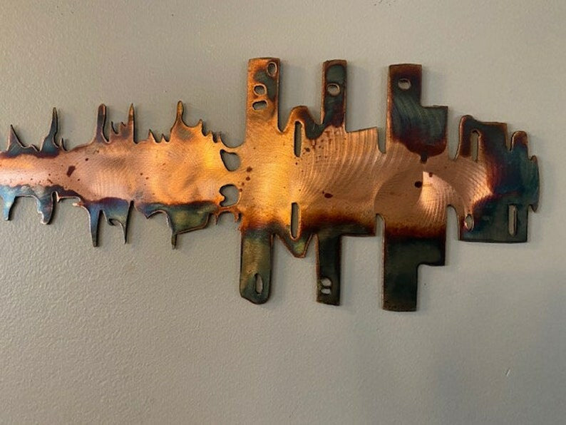 Guitar Metal Wall Art with Sunset Lake Scene